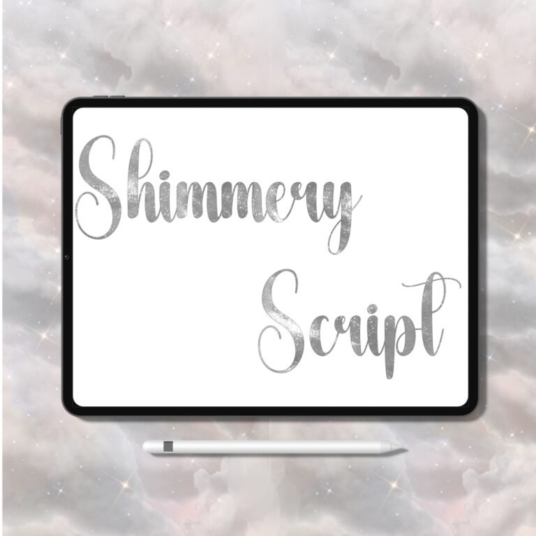 Free Glitter Calligraphy Brush for Procreate with a shimmering script effect for digital lettering, hand lettering, typography, invitations, and calligraphy.